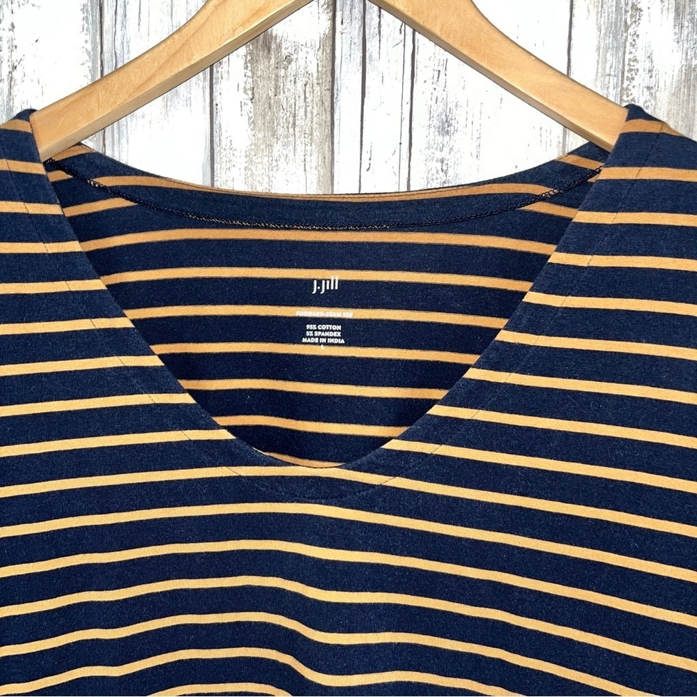 J. Jill Forward Seam Navy Striped Long Sleeve Blouse Women’s Large - Picture 2 of 5